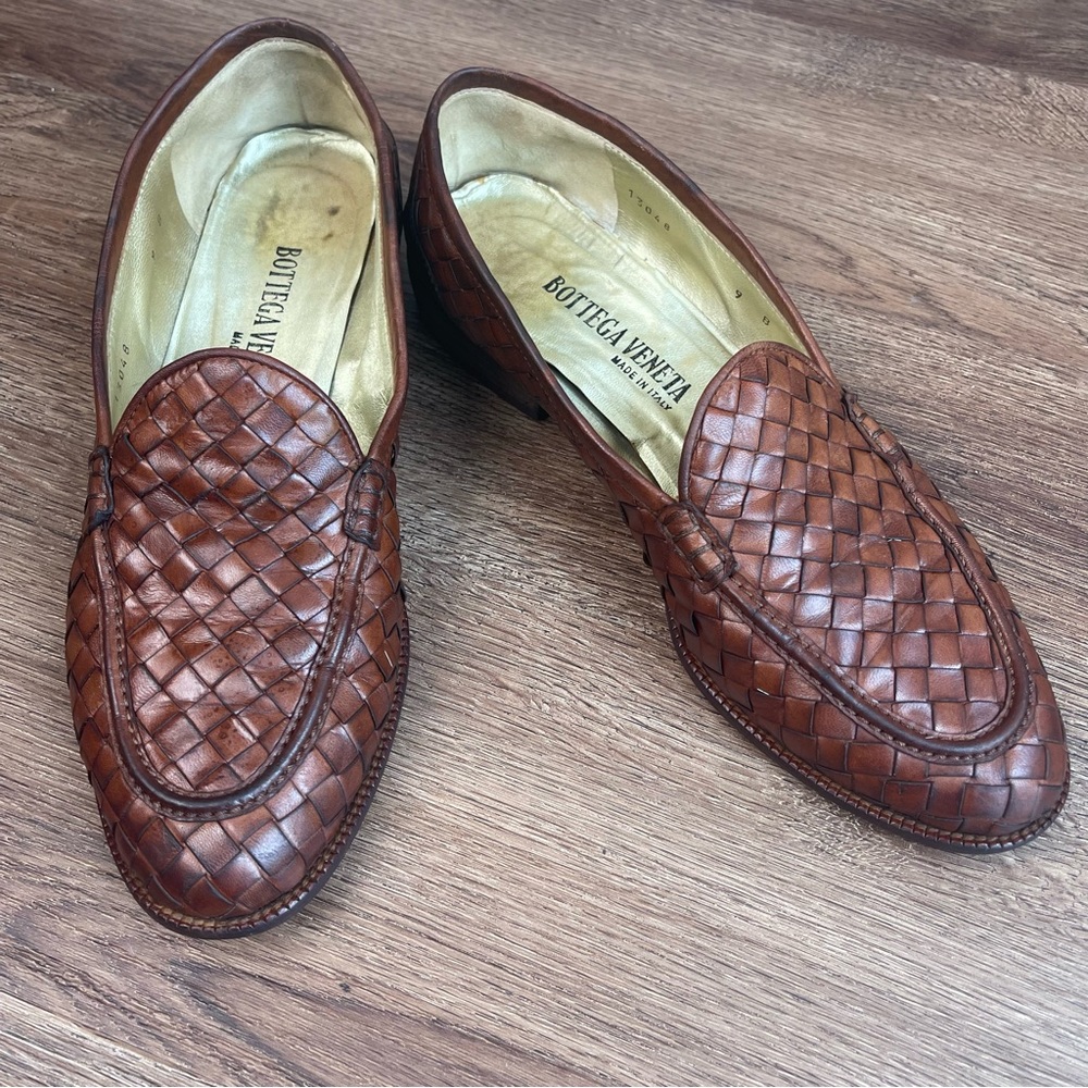 Bottega Veneta Made in Italy Brown Woven Leather Women’s Loafers Size US 9B